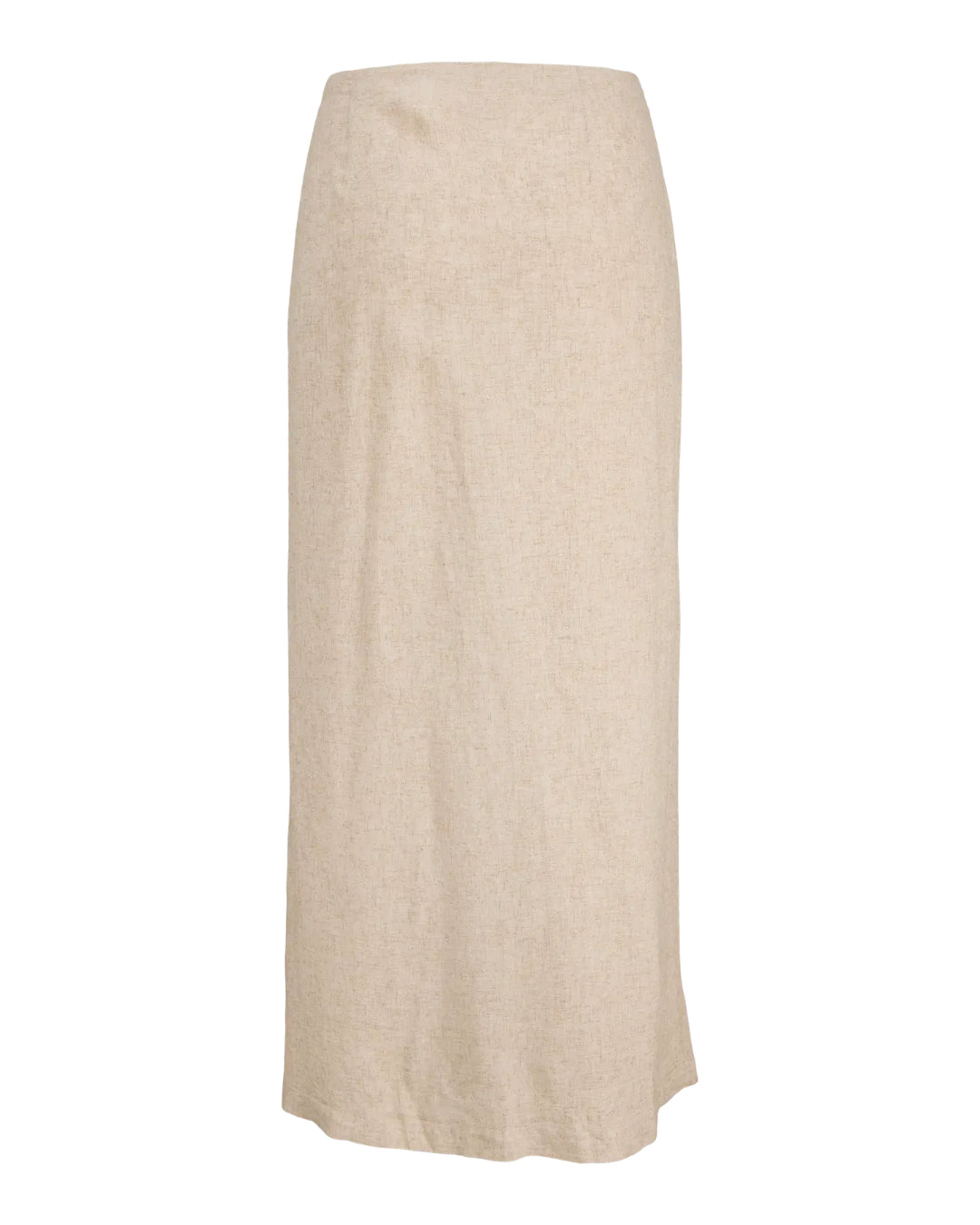 Nederdel i beige farve, står stillet oprejst, uden synlige detaljer eller mønstre, set mod en hvid baggrund.