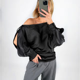 DAVINA one shoulder bluse, sort