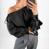DAVINA one shoulder bluse, sort