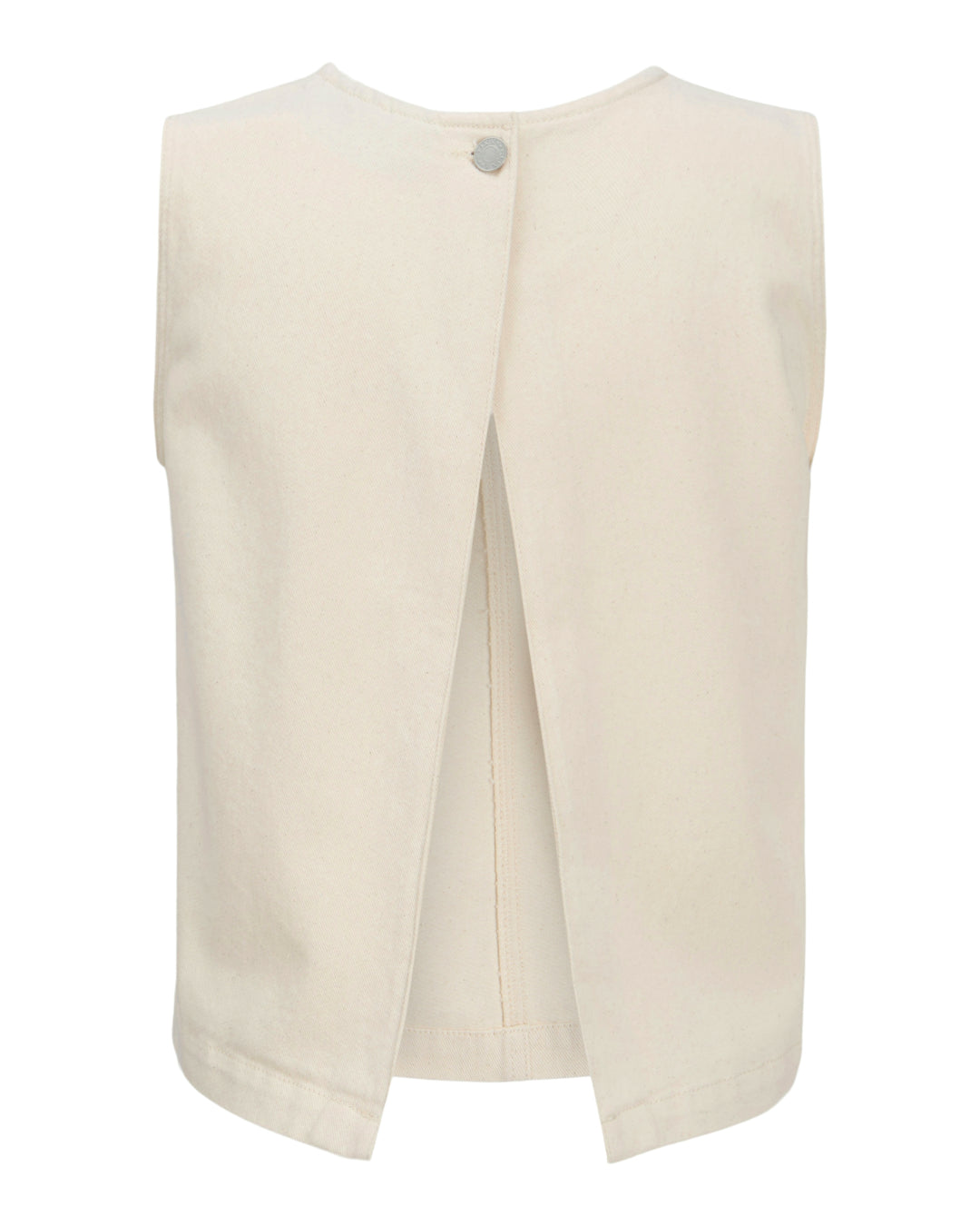 Produktfoto af bagsiden af DORA top, beige på hvid baggrund - fra BySofieSønderby
