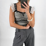 KENDRA strik top, hvid/sort