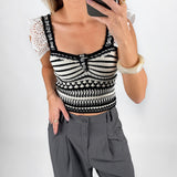 KENDRA strik top, hvid/sort