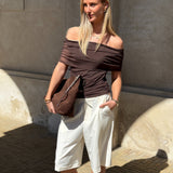 DINA off shoulder top, brun
