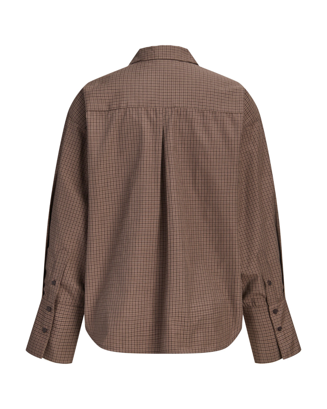 Produktbillede af brun BELLA skjorte. Set bagfra. Fra BySofieSønderby