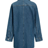 Produktbillede af blå CANA denim kjole. Set bagfra. BySofieSønderby.