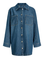 Produktbillede af blå CANA denim kjole. Set forfra. BySofieSønderby.