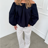 ESTELLE off shoulder blus, navy