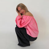 ESTELLE off shoulder blus, ljusrosa