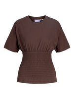 Produktbillede af brun EVELYN smock top. Set forfra. Fra BySofieSønderby