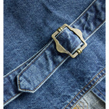 Detaljebillede af blå denim FAIZA vest. BySofieSønderby.