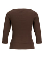 Produktbillede af brun FIFI boatneck top med 3/4 ærmer. Set bagfra. Fra BySofieSønderby
