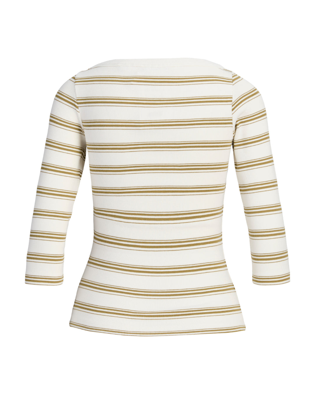 Produktbillede af hvid og grøn stribet FIFI boatneck top. Set bagfra. Fra BySofieSønderby