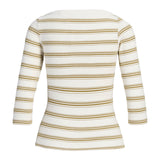 Produktbillede af hvid og grøn stribet FIFI boatneck top. Set bagfra. Fra BySofieSønderby