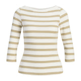 Produktbillede af hvid og grøn stribet FIFI boatneck top. Set forfra. Fra BySofieSønderby