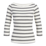 Produktbillede af hvid og sort stribet FIFI boatneck top. Set forfra. Fra BySofieSønderby