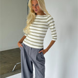 FIFI boatneck top, randig vit/grön