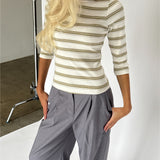 FIFI boatneck top, randig vit/grön