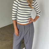 FIFI boatneck top, randig vit/svart