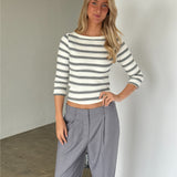 FIFI boatneck top, randig vit/svart