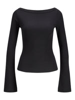 Produktbillede af FIFI boatneck top i sort. Set forfra. Fra BySofieSønderby