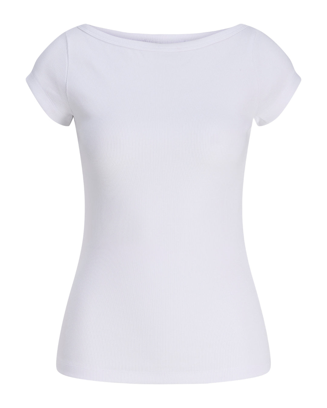 Produktbillede af hvid FIFI boatneck t-shirt med korteærmer. Set forfra. Fra BySofieSønderby