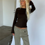 FIFI långärmad boatneck blus, brun