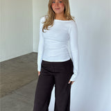FIFI långärmad boatneck blus, vit