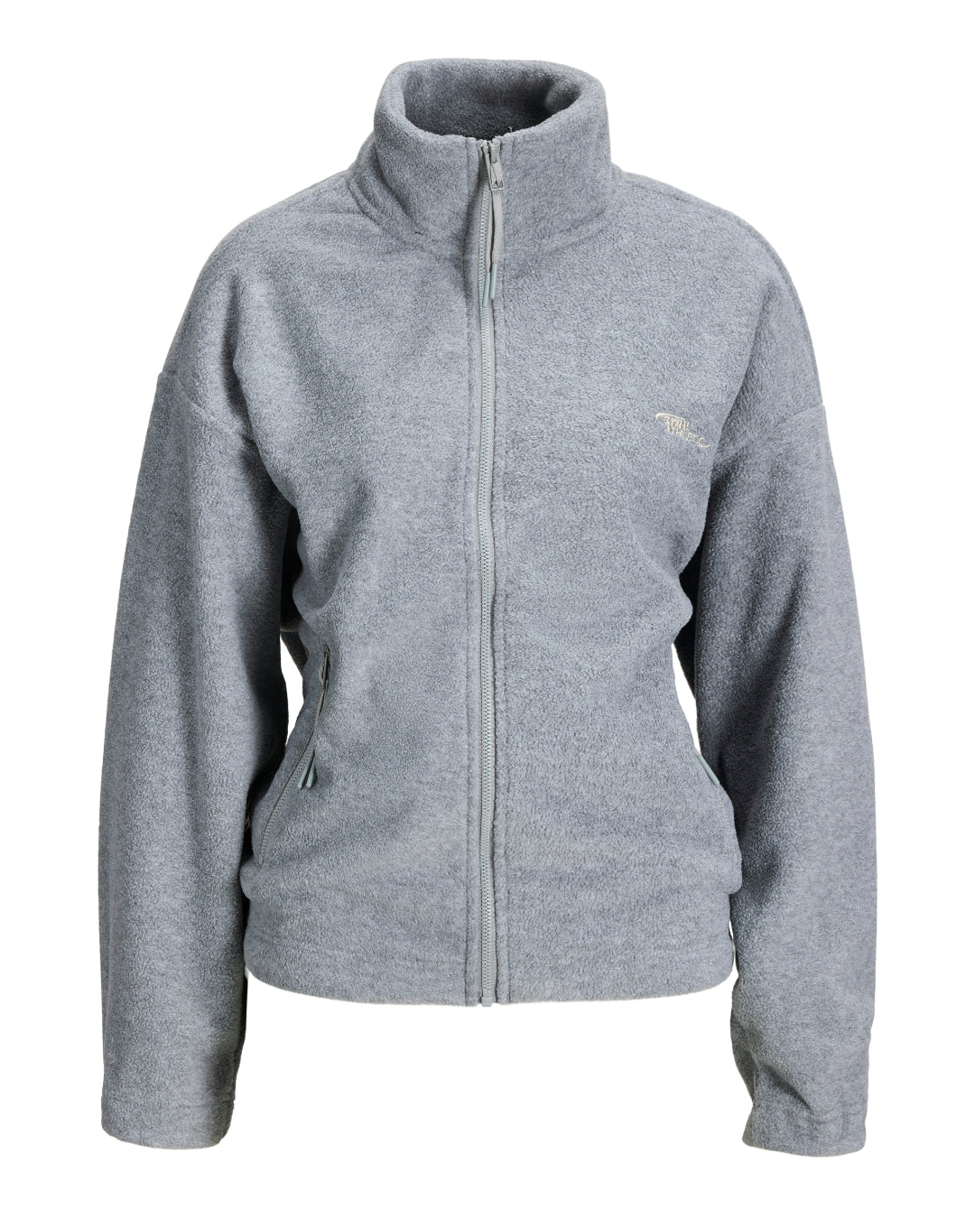 Produktbillede af grå FREYA fleece trøje. Set forfra. Fra BySofieSønderby