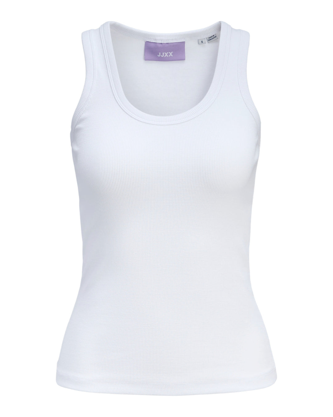 Produktbillede af hvid FRIDA top. Set forfra. Fra BySofieSønderby