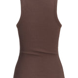 Produktbillede af brun FRIDA top. Set bagfra. Fra BySofieSønderby