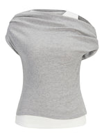 Produktbillede af grå Henna off-shoulder top. Set forfra. Fra BySofieSønderby