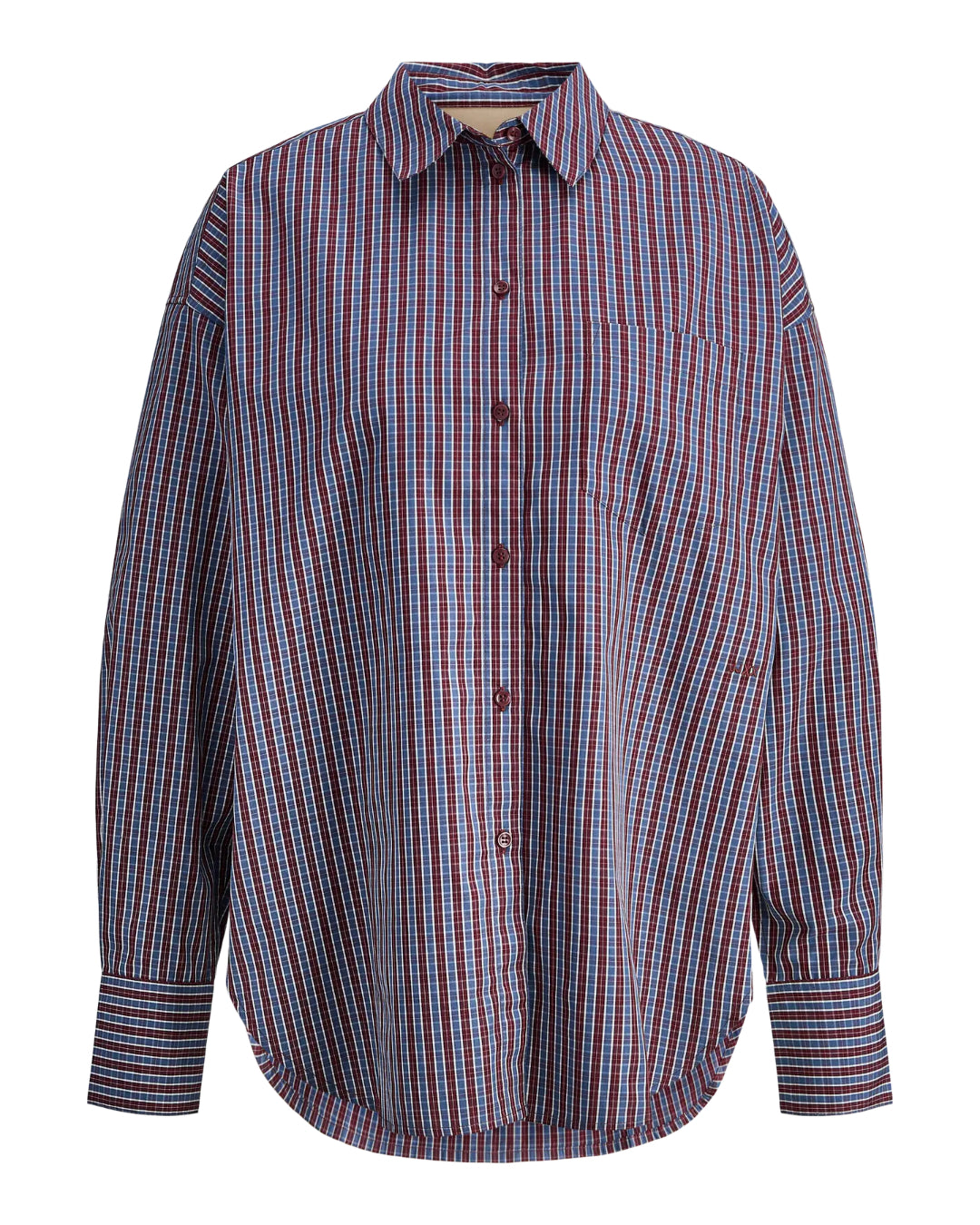 Produktbillede af bordeaux blå JAMIE skjorte set forfra. Fra BySofieSønderby