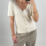 KELLY kortärmad cardigan, beige