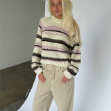 KELLY långärmad sticka, creme/rosa