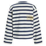 Produktfoto af Lona bluse i hvid med navy striber. På hvid baggrund. Fra BySofieSønderby