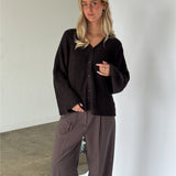 LUCY långärmad sticka cardigan, brun