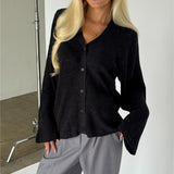 LUCY långärmad sticka cardigan, mörkgrå