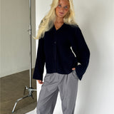 LUCY långärmad sticka cardigan, navy