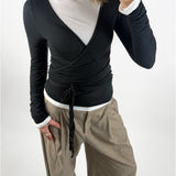 LUNA wrap blus, svart