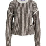 Produktbillede af brun-hvid MAGHNA striktrøje. Set forfra. Fra BySofieSønderby.