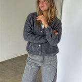 MEGAN sticka cardigan, grå