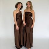 NAT one shoulder klänning, brun