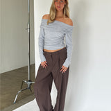 OLIVE off shoulder blus, grå