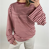 PENNY randig långärmad, ljusrosa/brun