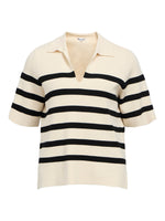 Produktbillede af hvid REYNARD polo t-shirt med sorte striber. Set forfra. Fra BySofieSønderby