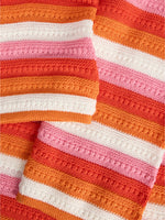 Detaljebillede af orange/pink RORY kjole. Fra BySofieSønderby