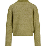 Produktbillede af grøn ROSANNA striktrøje med rullekrave, set bagfra. Fra BySofieSønderby.