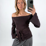 SAVANNA off shoulder strik, brun