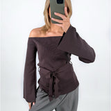 SAVANNA off shoulder strik, brun