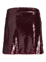 Produktbillede af bordeaux SIA nederdel med pailletter. Set bagfra. Fra BySofieSønderby.